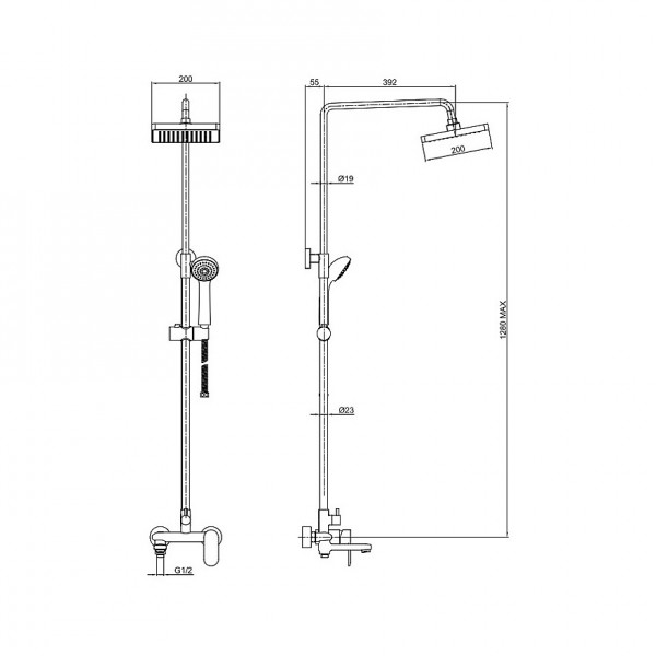 Душевая колонна Bravat OPAL C со смесителем для ванны, поворотный излив, хром (F6125183CP-A1-RUS)