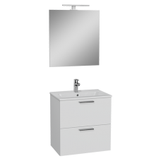 75021 Mia комплект мебели 60 см с выдвижными ящиками (тумба с раковиной и зеркало со светильником) цвет белый глянцевый VITRA